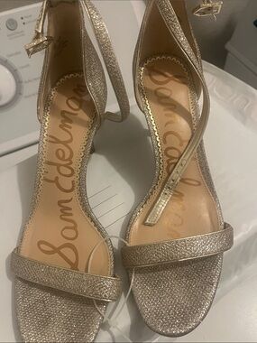 Sam Edelman Metallic Gold Glitter Ankle-Strap Heels